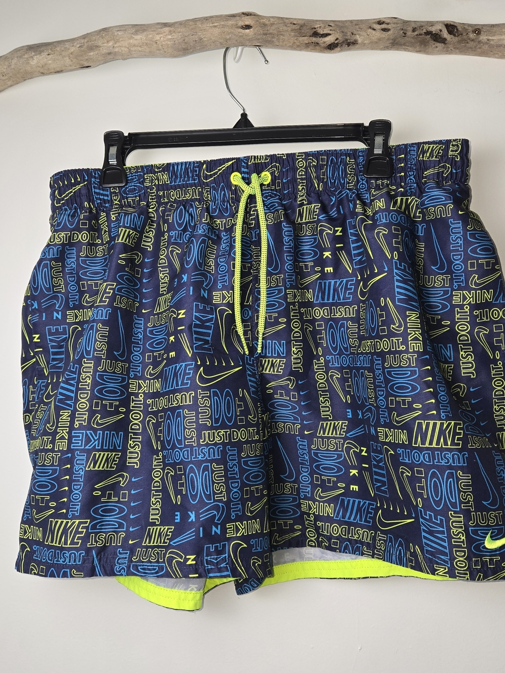 Nike Black Swim Shorts with Blue and Neon Yellow Graphics